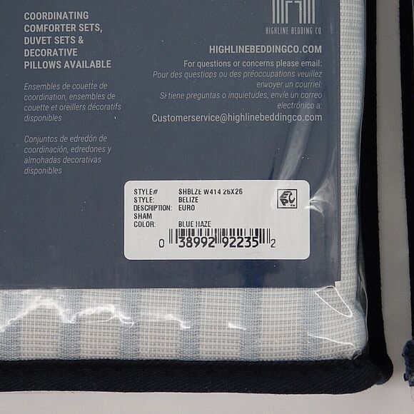 Highline Bedding Co Belize Blue Haze Stripe Euro Sham Set Of Two - Picture 4 of 4